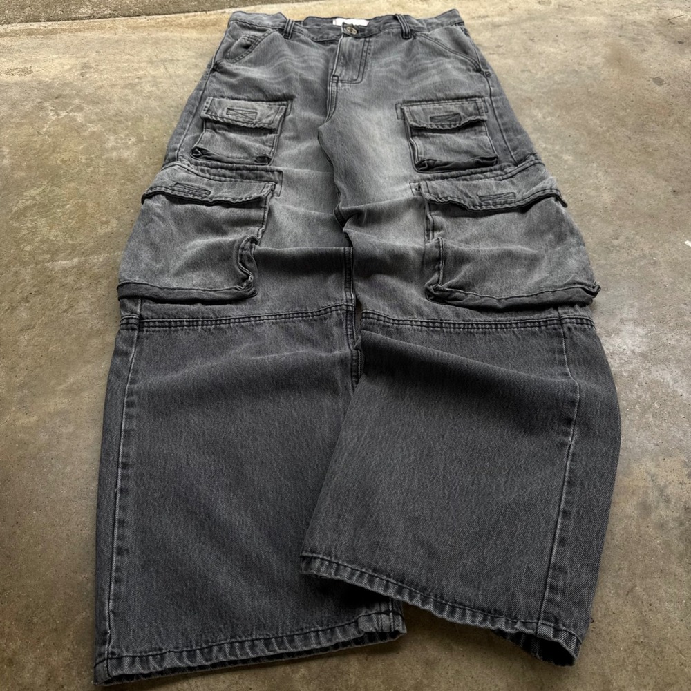 Vintage Y2K BDG Cargo Pants Baggy Skater Wide Leg Black 32 (k1)